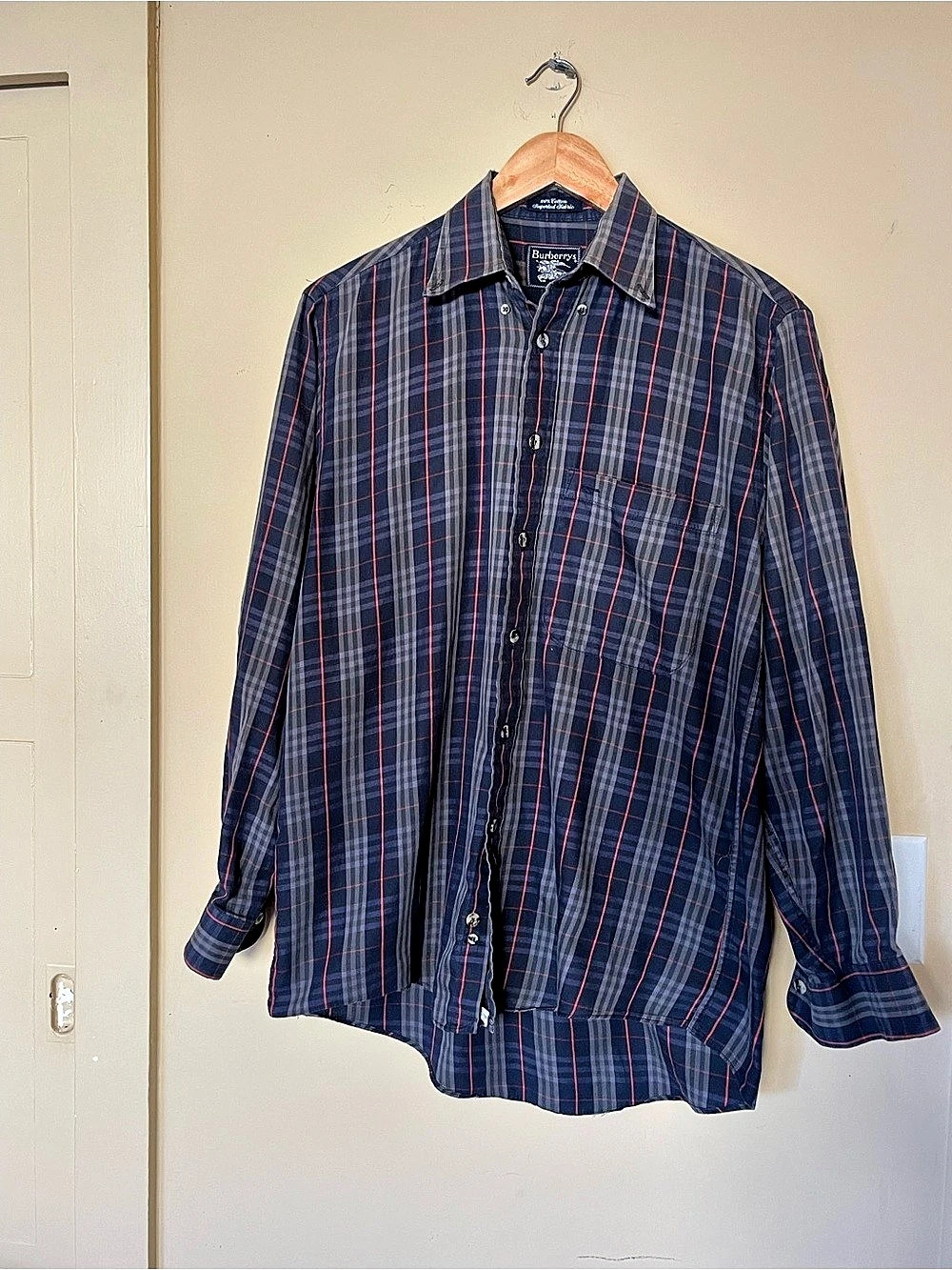 Burberry Plaid Cotton Button-Down Shirt in Blue & Red Size Medium